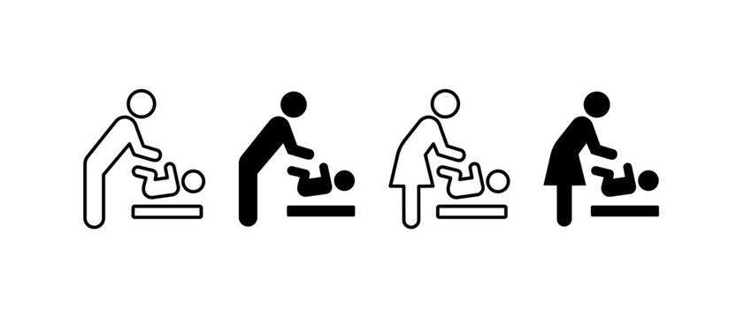 Baby Changing Station Vector Icon Set. Outline Nursery Room Symbol. Nurturing Infant Diaper Sign