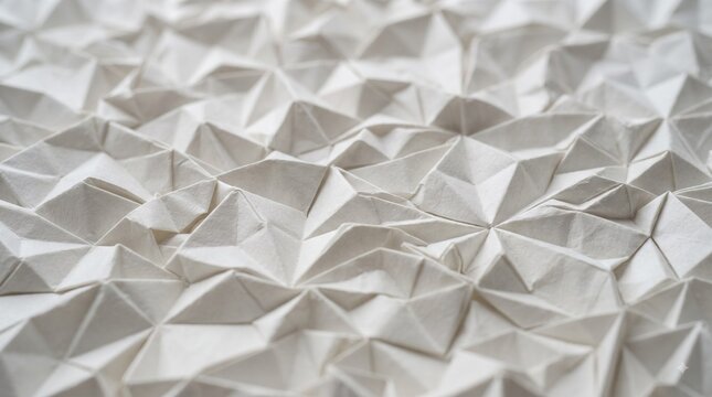 Close-up of white folded paper geometric origami texture