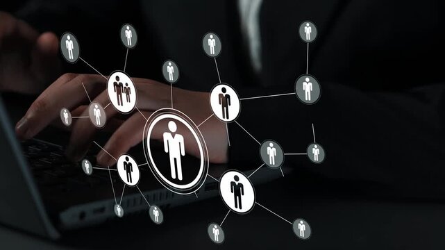 Connecting Digital Networks with Human Interaction Symbols on Laptop Graphic Representation of Social Connections in Modern Technology Gluon.