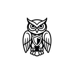 Fototapeta premium Stylized Owl Emblem with Shield Design.