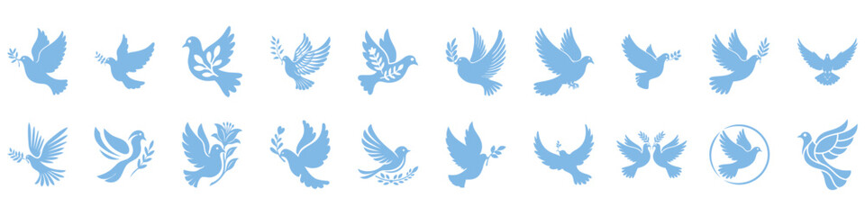 Fototapeta premium Set of Dove Bird Silhouette Illustration. Vector Set.