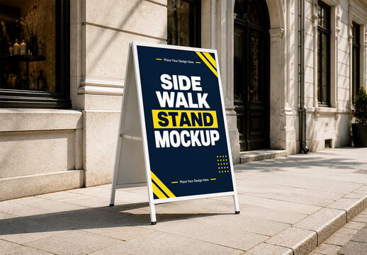 A Frame Sidewalk Stand Signboard Mockup on City Street