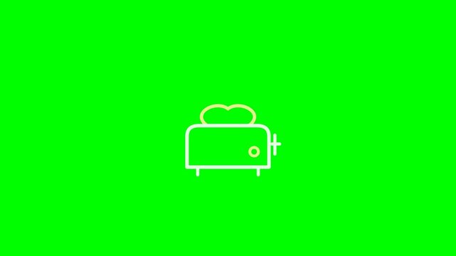 Toaster with bread white outline icon on green screen