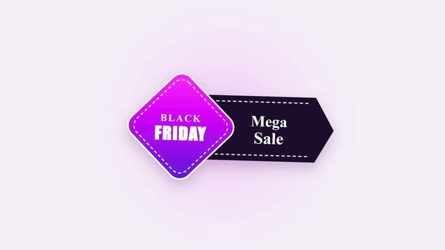 Black Friday mega sale promotional banner with purple gradient diamond shape and dark tag.