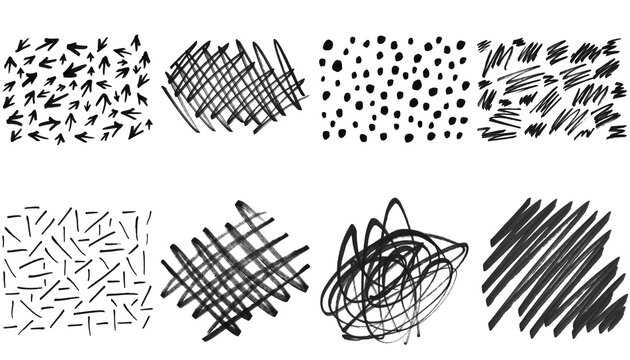 Hand drawn doodle mark collection overlay PNG with sketchy lines and arrows for design