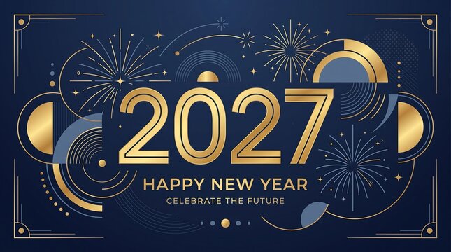 New year 2027 celebration graphic with fireworks with festive fireworks golden decorative design marks