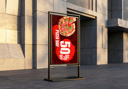 Outdoor Standing Poster Mockup in Front of Modern Building