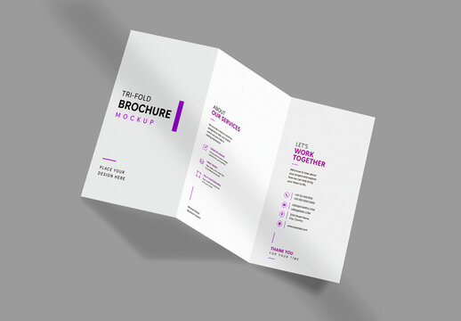 Realistic Open TriFold Brochure Mockup on Grey Background