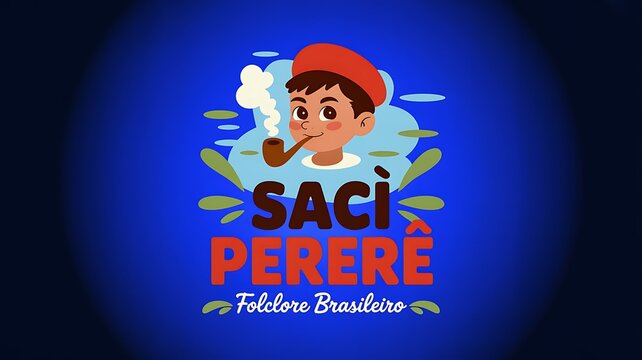 Saci perere brazilian folklore character illustration with pipe and red cap
