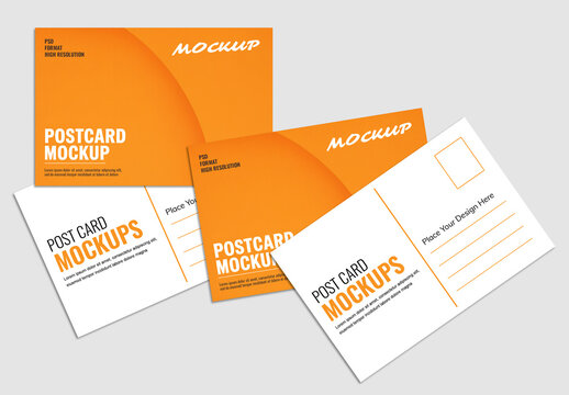 Realistic Scattered Postcard Mockup on Solid Background