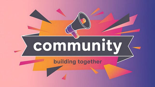 Community building together banner with megaphone illustration