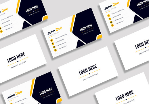 Scattered Business Card Mockup on Light Grey Surface