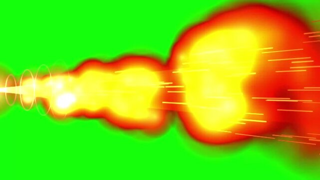Realistic flamethrower fire blast sequence on green screen