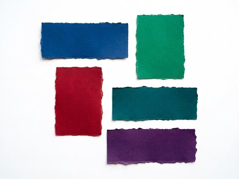 Set of colorful hand painted watercolor paper rectangles for creative design and art projects