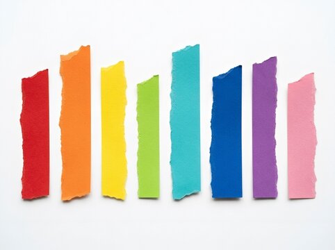 Colorful vertical paper strips arranged in a row with bright rainbow colors for creative design