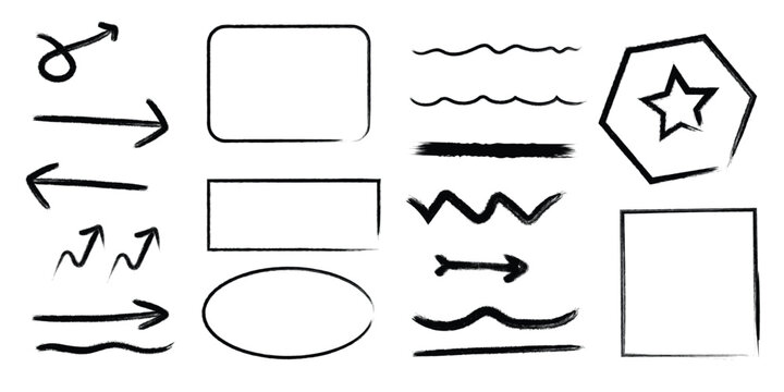Collection of hand drawn doodle shapes arrows and lines for design and bullet journaling