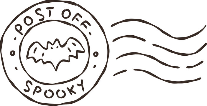 Retro Halloween Ghost Mail Postmark Cancellation Mark. Creative Cartoon Doodle Outline Hand Draw
