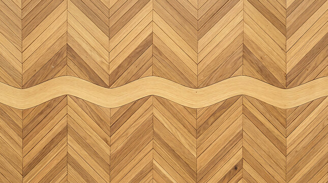 Earthy toned wood chevron pattern with wavy inlay detail tones