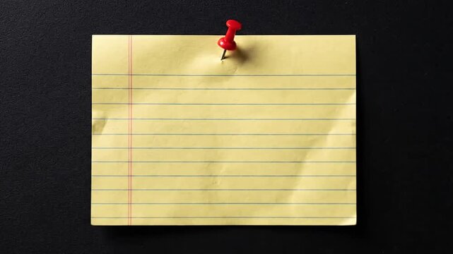 Yellow lined notepad paper pinned to a dark background with red pin