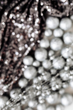 Glitter silver baubles and sequin textile