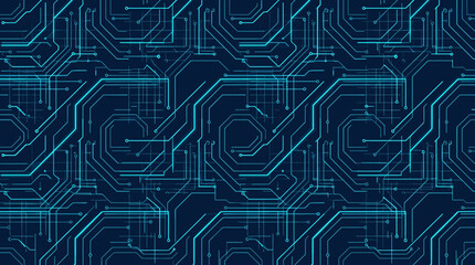 Fototapeta premium Futuristic Technology Circuit Seamless Pattern with Data Network Elements
