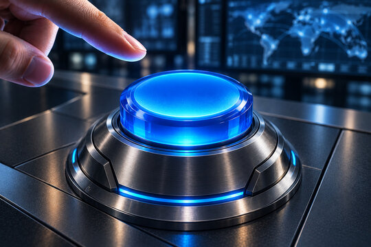 Blue System Control Button Concept &mdash; Futuristic Activation Interface