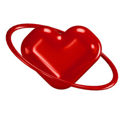 Glossy Red Heart with Orbital Ring 3D Render on White Background © miber duwur