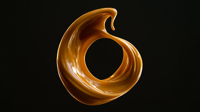 Caramel liquid splash swirling in a smooth abstract loop shape   