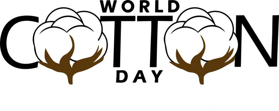 World cotton day stylized text and cotton bolls logo design with cotton boll