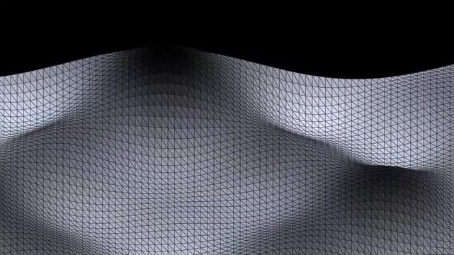 Abstract 3d landscape background with a digital wireframe mesh surface, representing data visualization, terrain topography, or futuristic technology concepts in monochrome tones