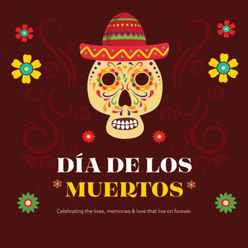 Day of the Dead (Dia de los Muertos) Festival Greeting Card with Sugar Skull in Sombrero.