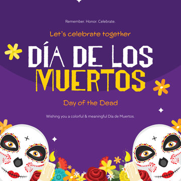Day of the Dead (Dia de los Muertos) Celebration Greeting Card Post with Sugar Skulls.