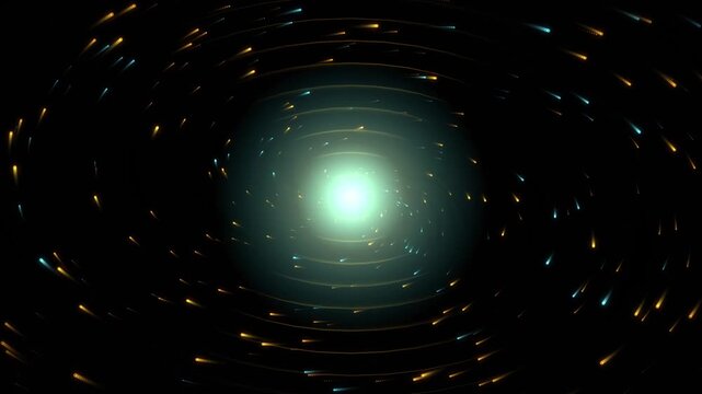 Abstract space background with glowing stars and faint circular rings in deep dark cosmos