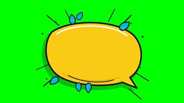 Blank yellow speech bubble with comic book style design on a green background.
