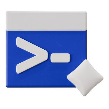 3D Command Line Prompt Terminal Icon with Sparkle for AI Coding