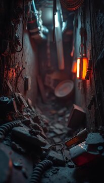 Tarnished detritus clings to a shadowed abyss, a forgotten tableau of decay,  waste,  macro photography