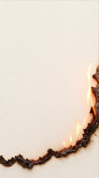 Minimal top view burned paper edge with scorched fiber texture, abstract fire flame glow and dramatic background, curling charred border creating warm atmospheric design space for cinematic visual