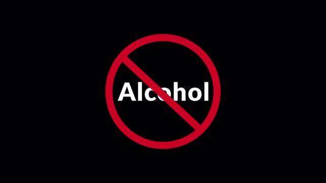 ALCOHOL Prohibition Symbol Sign Animation Isolated on Transparent Background, stop or no exit forbidden red circle animation Warning, prohibited or ban icon animation.ALCOHOL Prohibition Symbol in 4k