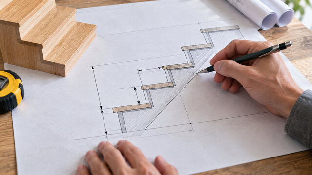 Detailed staircase design plan with measurements and drawing tools  