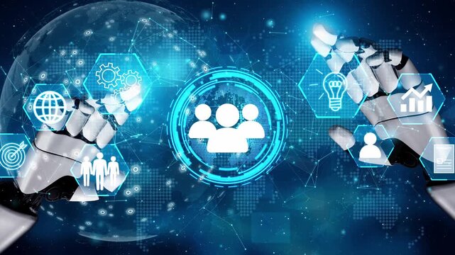 Futuristic Interface of Human-Robot Collaboration with Digital Icons Representing Technology, Communication, and Data Analysis. Entropy.