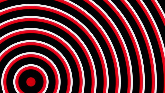 Abstract background with repeating red and white circular rings on a deep Transparent surface creating a vibrant hypnotic optical illusion pattern