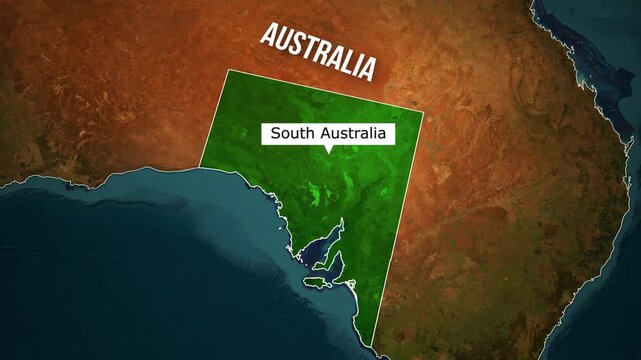 South Australian territory highlighted in green on an animated 3D map of the Australian continent