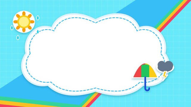 Cute cartoon cloud frame with sun rainbow and umbrella for children design.