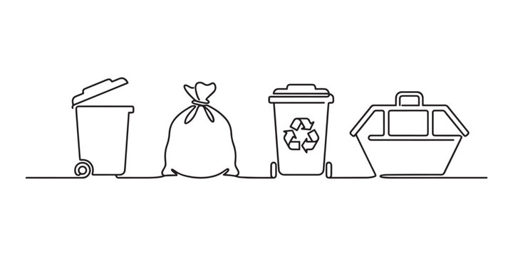 Continuous line drawing of waste management icons