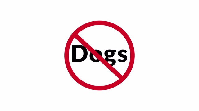 DOGS Prohibition Symbol Sign Animation Isolated on Transparent Background, stop or no exit forbidden red circle animation Warning, prohibited or ban icon animation.DOGS Prohibition Symbol in 4k