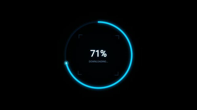 Circular Download Progress Indicator at with Blue Neon Glow
