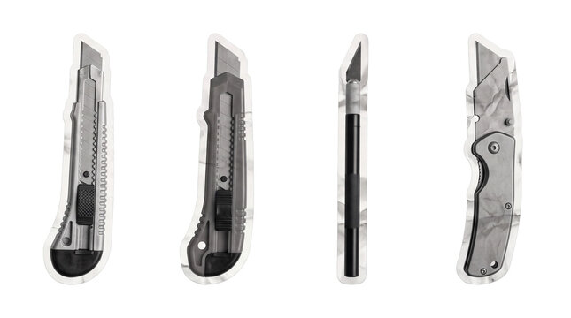 utility knife , newspaper collage cutout set PNG