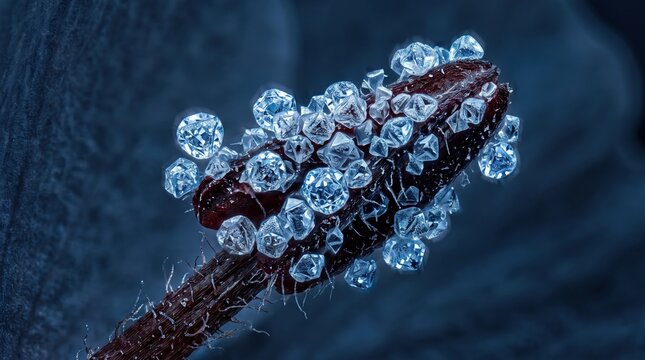 Microscopic view of allergen particles on a plant stem representing pet allergy triggers