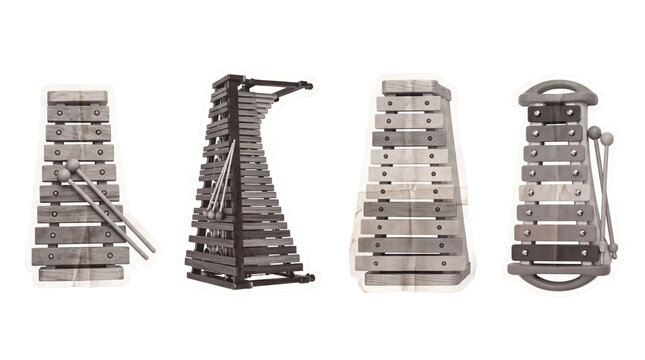 xylophone , newspaper collage cutout set PNG