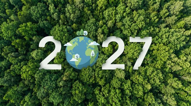 2027 New Year Concept with Sustainable Earth and Lush Forest
